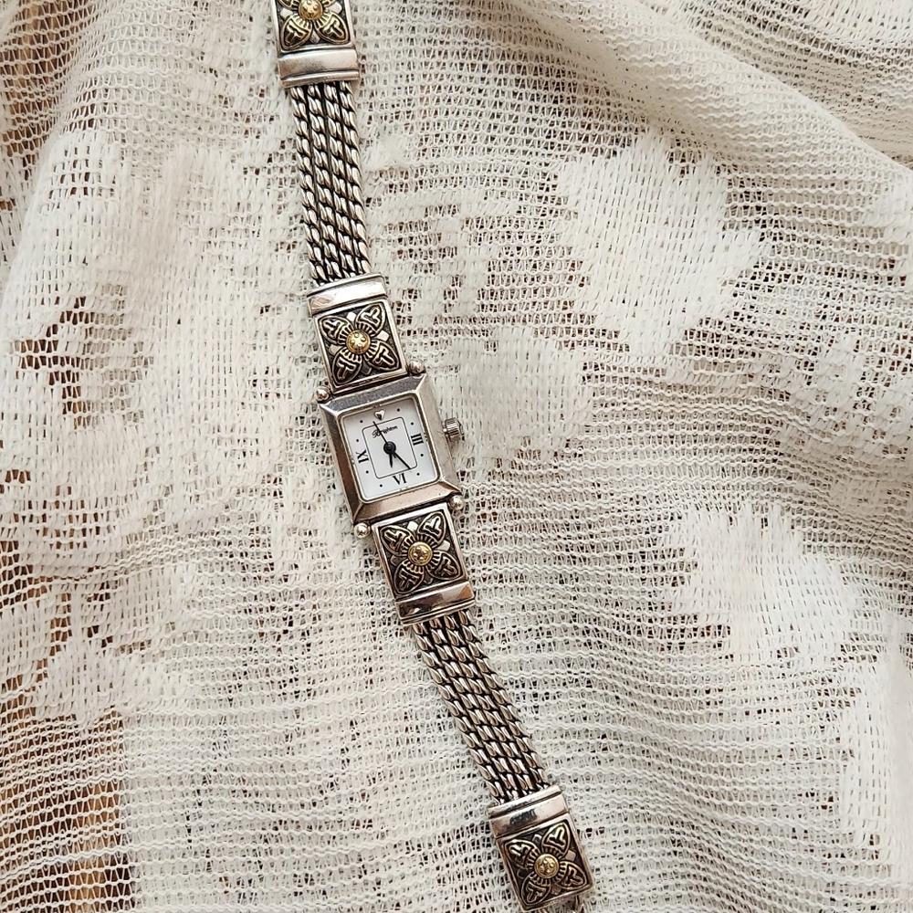 Brighton Two-Tone Floral Square Face Bracelet Watch